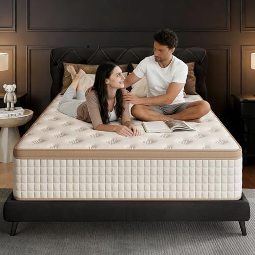 MOOA 12 Inch Queen Mattress - Mattress Hybrid Cooling Gel Memory Foam & Pocket Coils